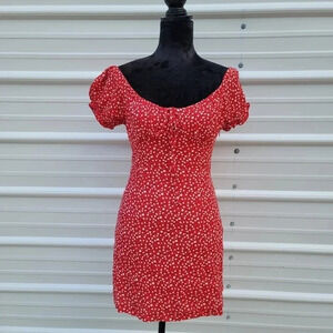 Morning Mist Women Floral Print Off The Shoulder Lined Button-Down Mini Dress S